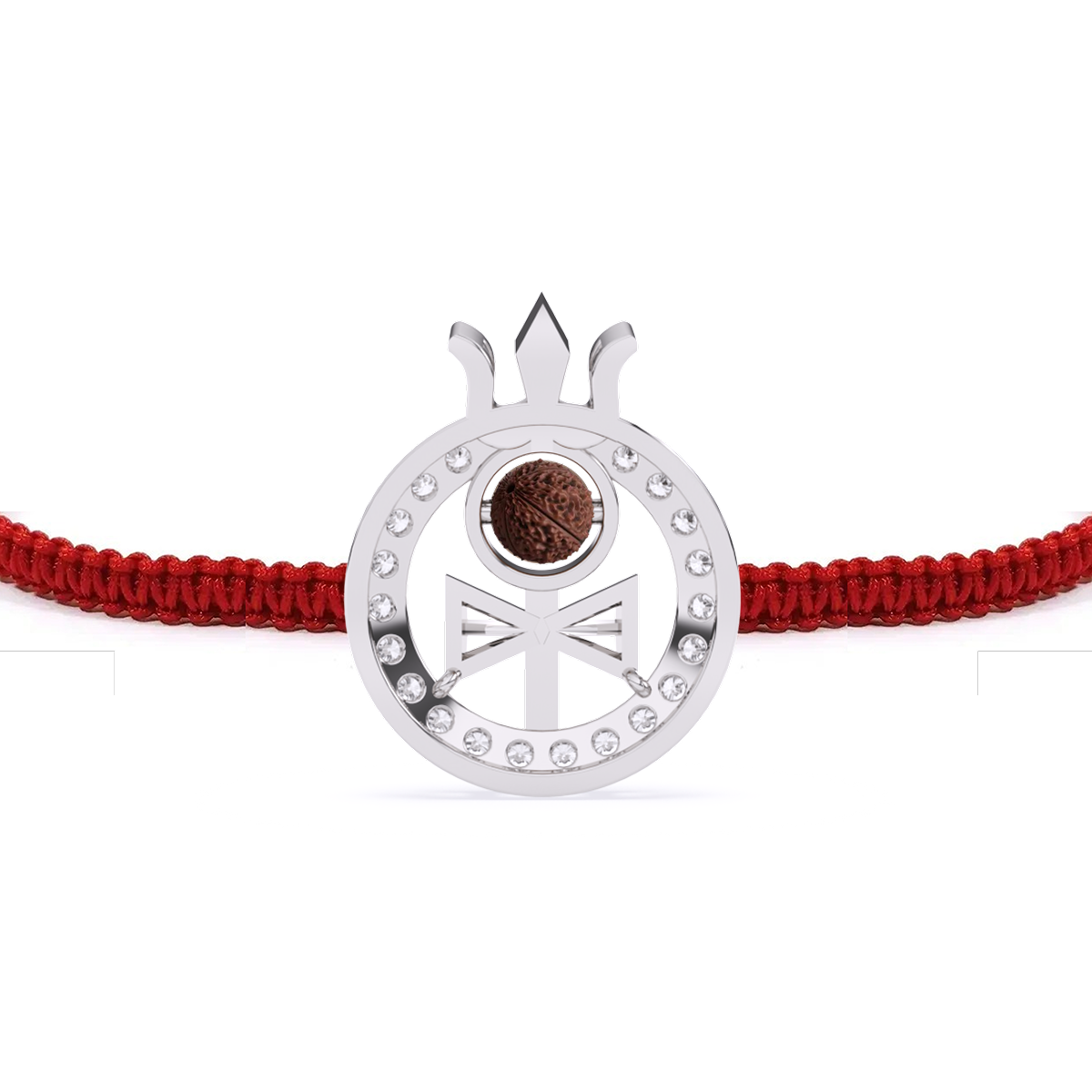 Power & Purity Rakhi – Rudraksha Centered with Trishul & Diamond Accents